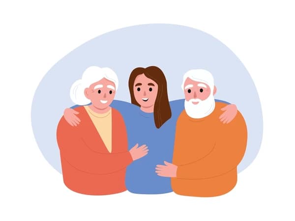 Three generations of a family embracing